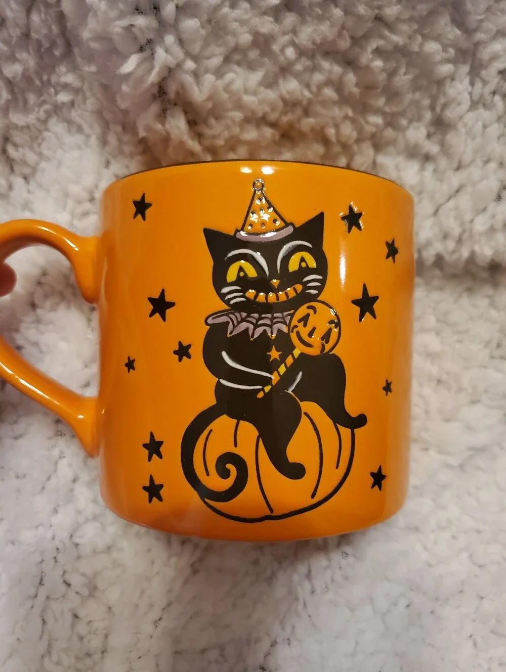Eli and Ana Vintage Style Black Cat Pumpkin Halloween Mug